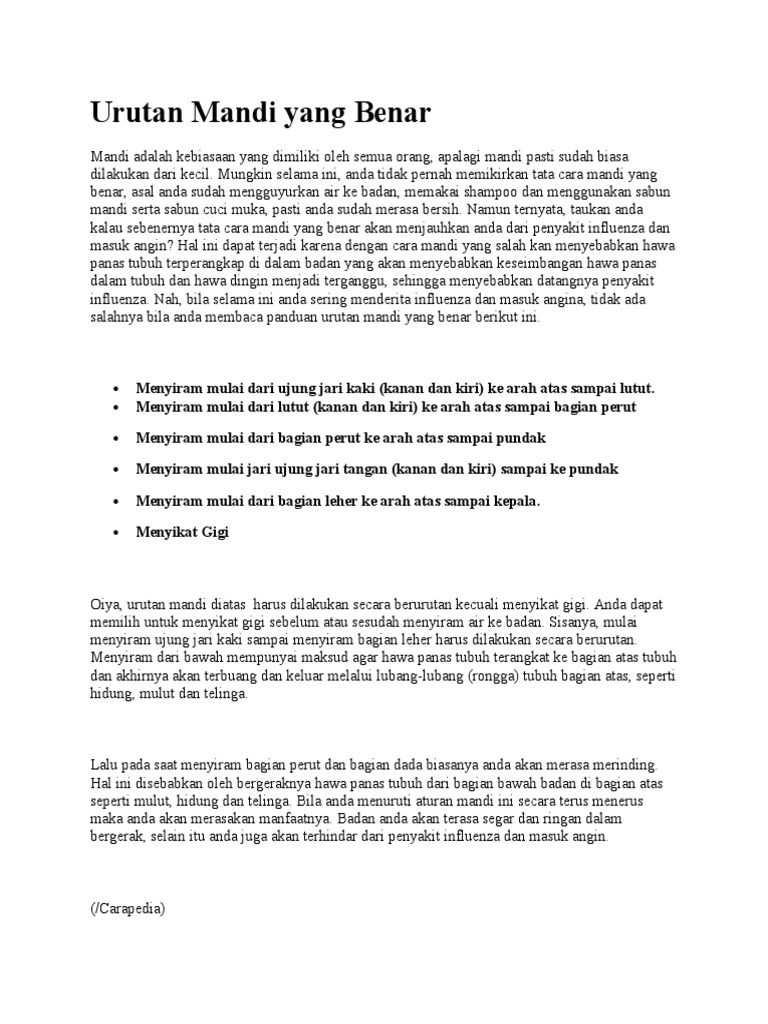 Urutan Mandi Yang Benar