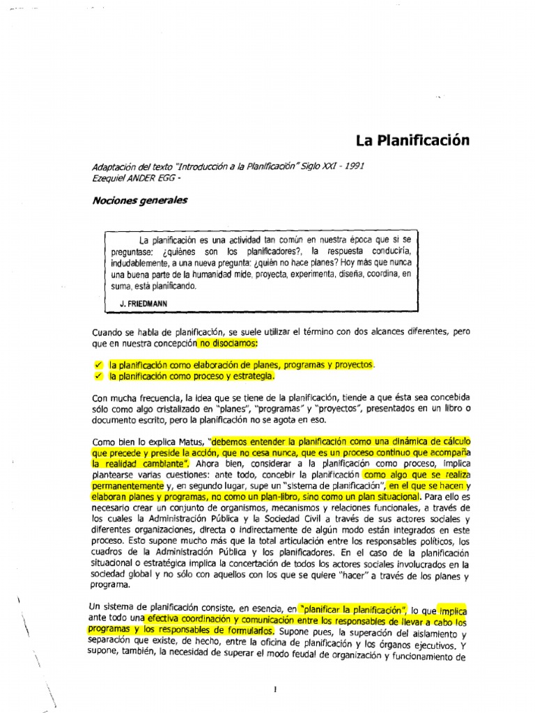 Introducción a la Planificación de Ander Egg | PDF | Racionalidad ...