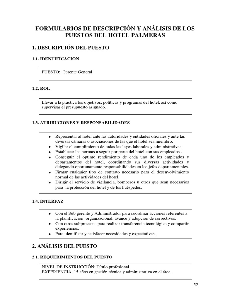 Descripcion de Los Puestos Hoteleria PDF Hotel Calidad