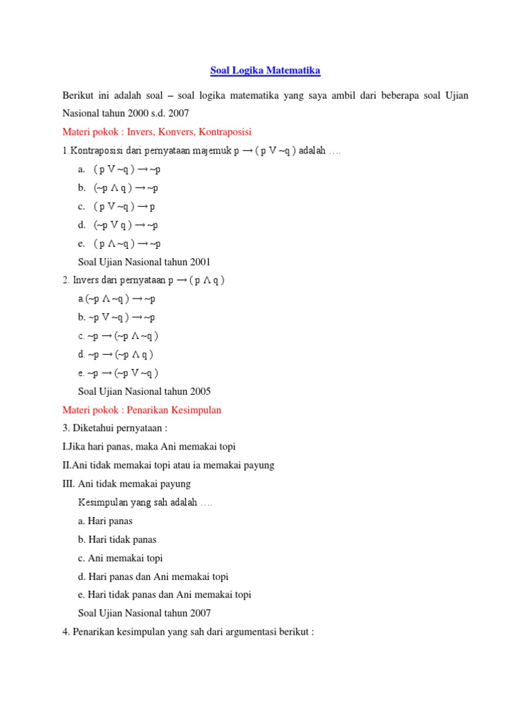 Soal Logika Matematika 1