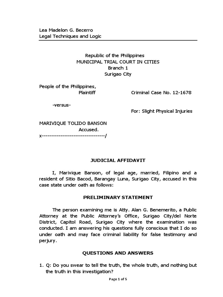 Judicial Affidavit PDF Perjury Crime & Violence