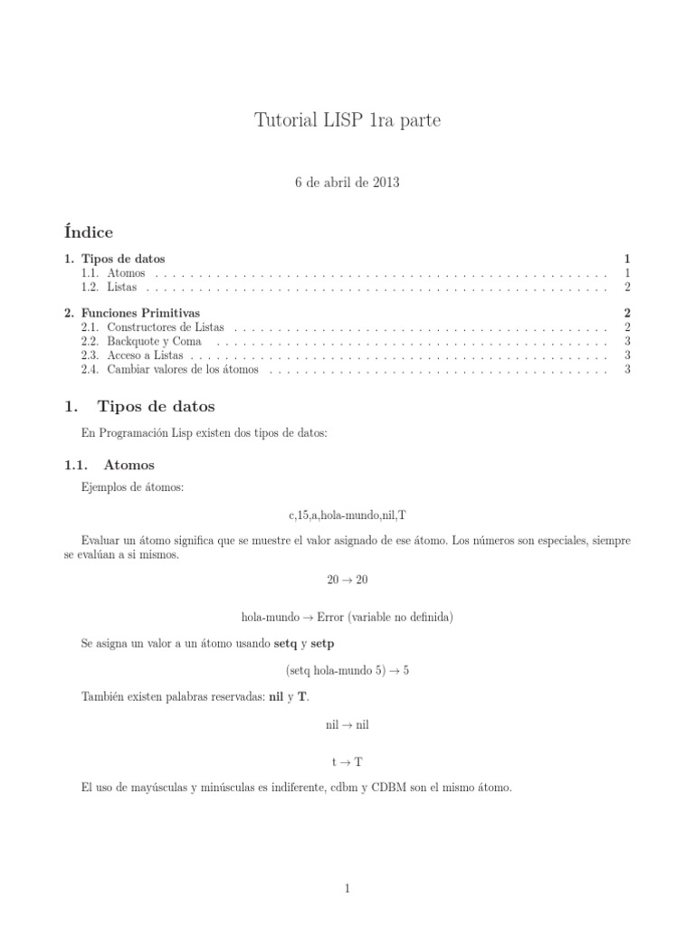 Tutorial LISP 1ra Parte | PDF | Función (Matemáticas) | Ingeniería de ...