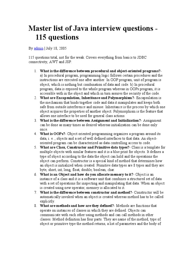 Java Interview Questions | Object Oriented Programming | Computer ...