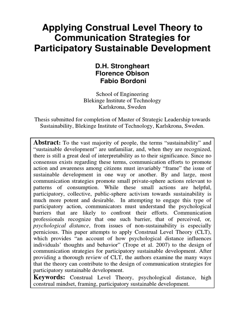 Construal Level Theory in Sustainability Communication | PDF ...