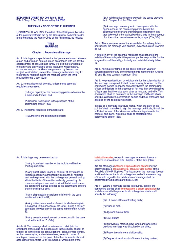 The Family Code1 | PDF | Marriage License | Annulment