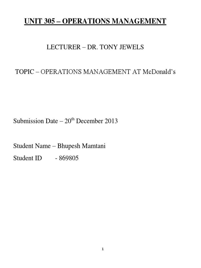 McDonald's Operations Management Overview | PDF | Mc Donald's ...