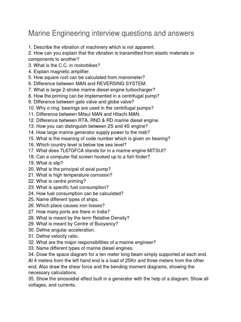 Marine Engineering Interview Questions and Answers PDF Diesel