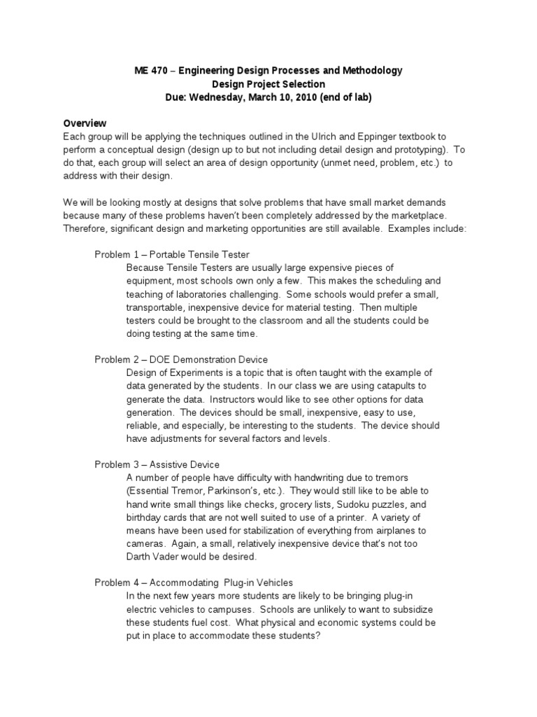ME 470 - Engineering Design Processes and Methodology Design Project ...