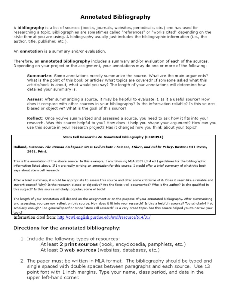 Writing an Annotated Bibliography for a Book