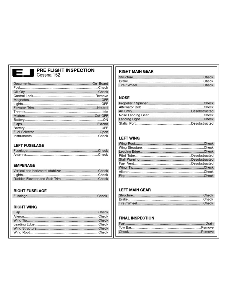 CheckList Cessn152 Ignition System Aircraft Flight Control System