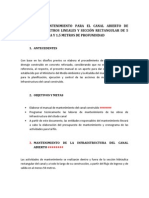 Manual de Mantenimiento para El Canal Abierto de Longitud 200 Metros Lineales y Sección Rectangular de 5 Metros de Solera y 1