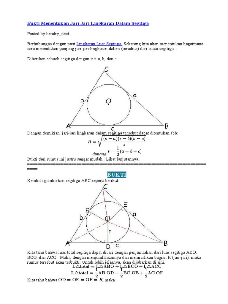 Bukti Menentukan Jari Jari Lingkaran Dalam Segitig1