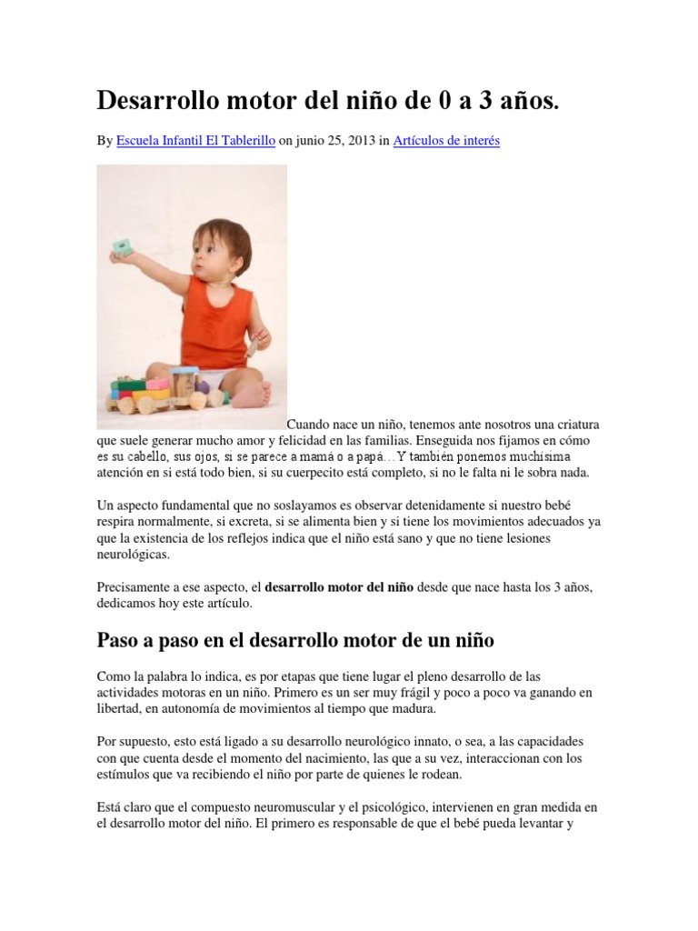 Desarrollo motor infantil: 0 a 3 años | PDF | Amor | Salud y bienestar