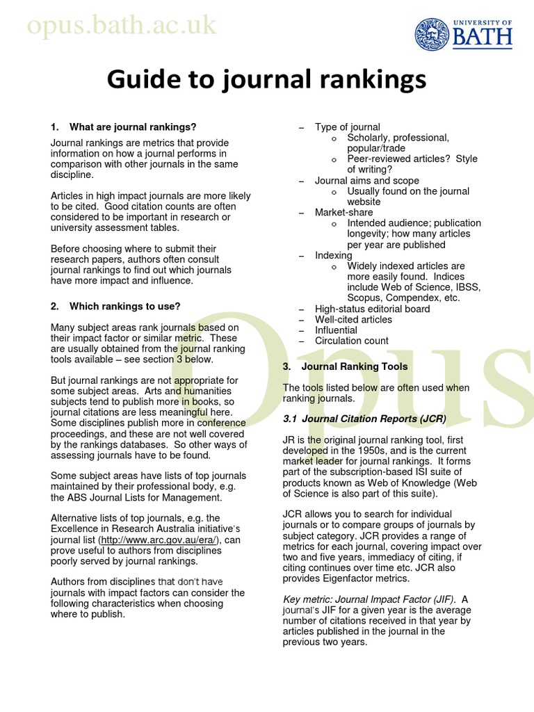 Journal Rankings | PDF | Scholarly Communication | Academia
