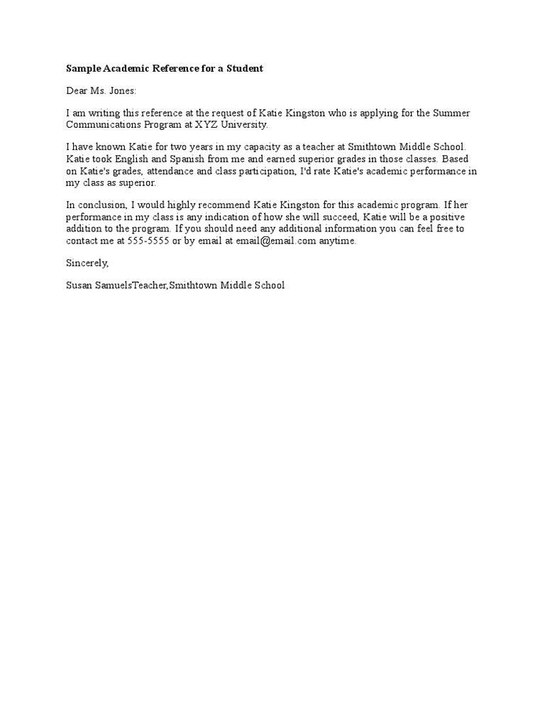Academic Reference Letter Sample | PDF