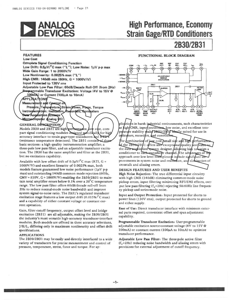 2B31 Strain Gage RTD Signal Conditioners PDF Amplifier Resistor