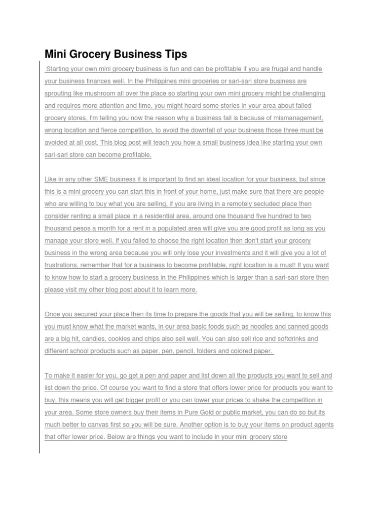 Mini Grocery Business Tips PDF Retail Grocery Store