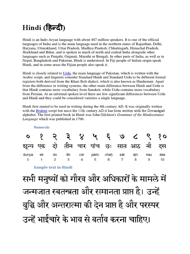 Origin and Overview of Hindi Language | PDF