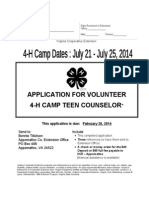 2014 4-H Camp Teen Counselor Application