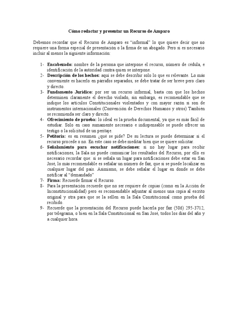 Guía para Redactar un Recurso de Amparo | PDF | Gobierno | Justicia