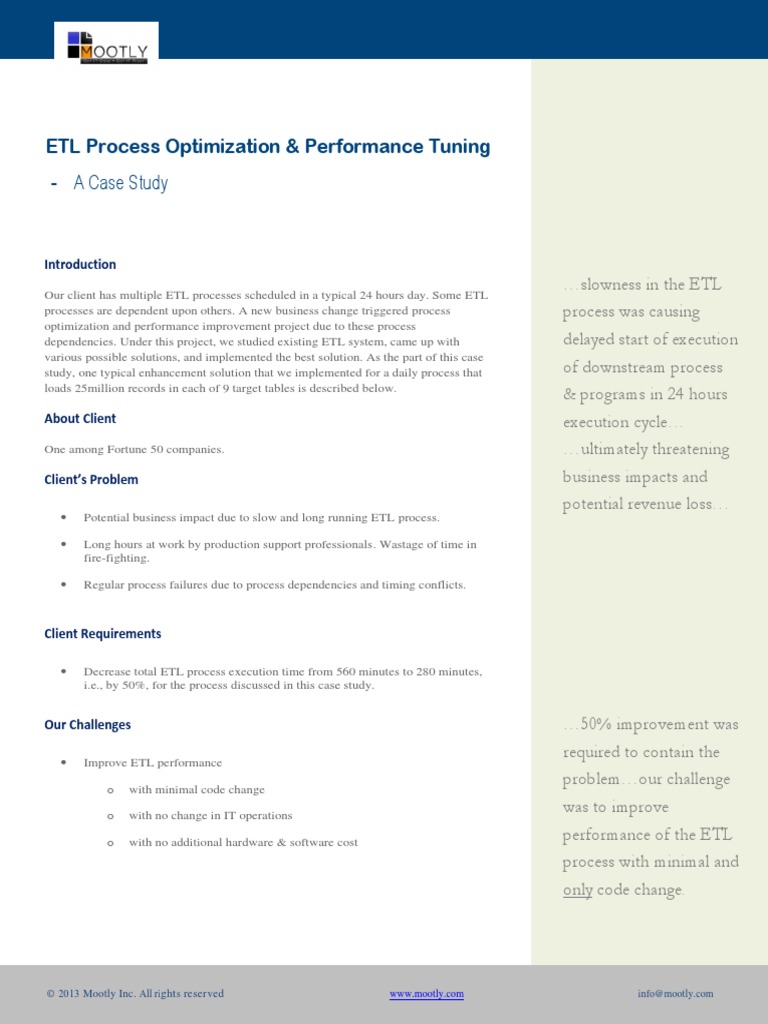 ETL Process Optimization and Performance Tuning Case Study | PDF ...