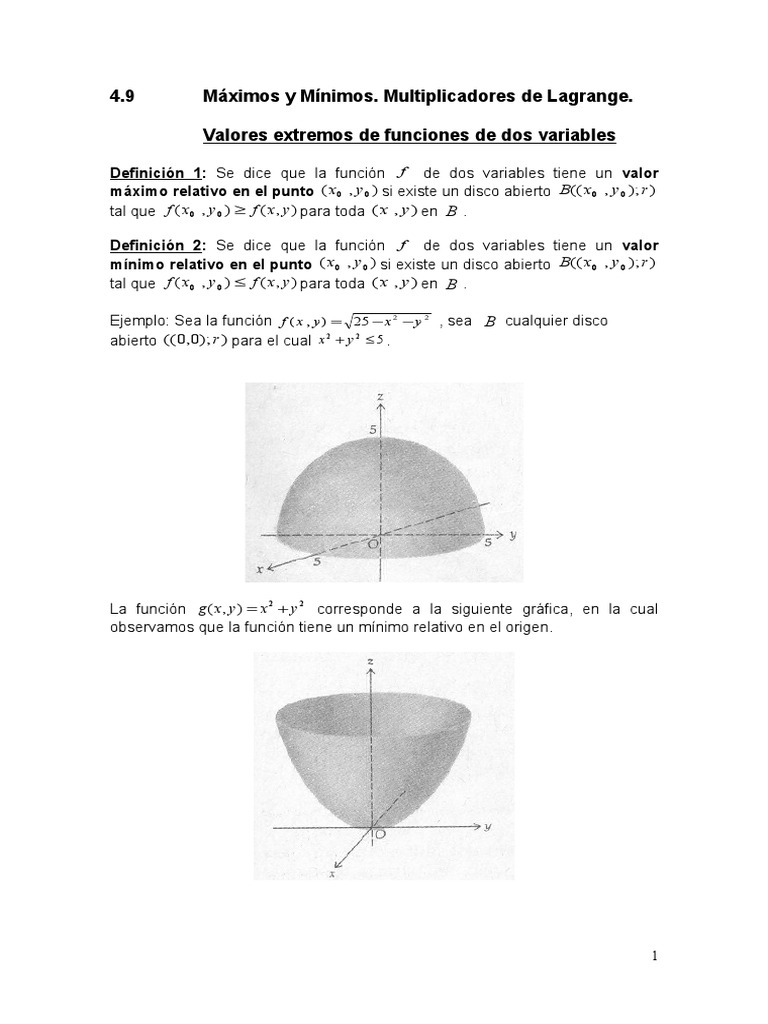 Máximos y Mínimos Mult Lagrange | PDF | Máximos y mínimos | Función ...