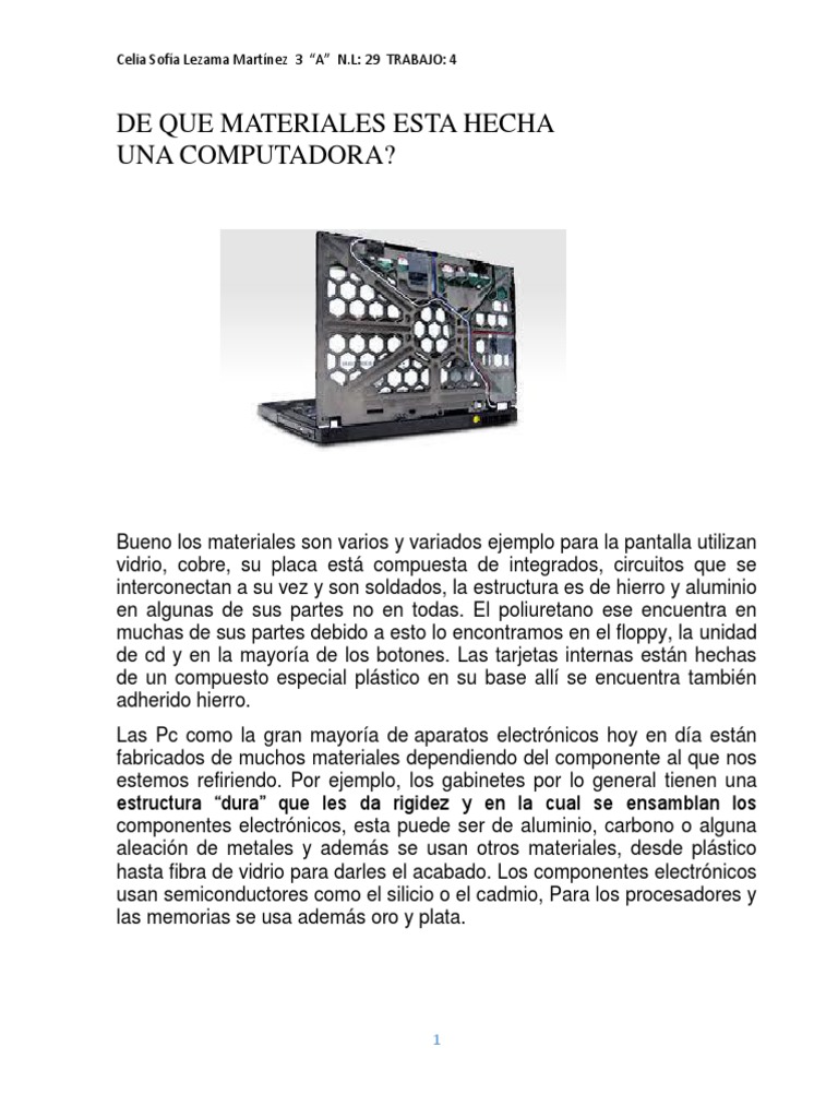 DE QUE MATERIALES ESTA HECHA UN COMPUTADORA Y LOS PERIFÉRICOS