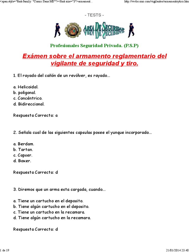 Examen Armamento 27 Paginas Cartucho (armas de fuego) Revólver