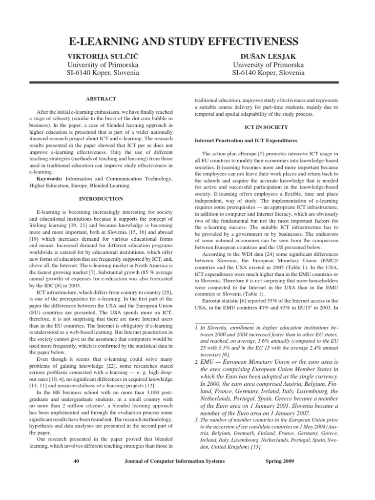 E-Learning and Study Effectiveness | PDF | Educational Technology ...