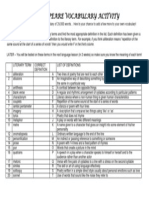 Student Copy of Shakespeare Vocabulary Activity