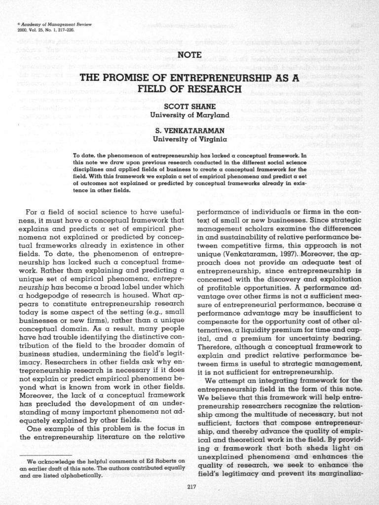 Conceptual Framework for Entrepreneurship | PDF