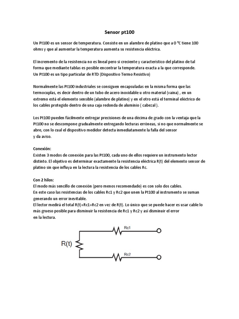 Sensor Pt100 | PDF | Resistencia Eléctrica y Conductancia | Sensor