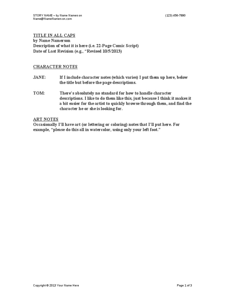 Comic Script Formatting Guide | PDF | Language Arts & Discipline