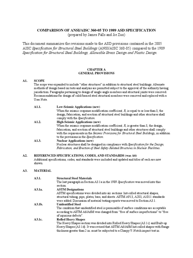 ANSI/AISC 360-05 vs. 1989 ASD Specs | PDF | Buckling | Strength Of ...