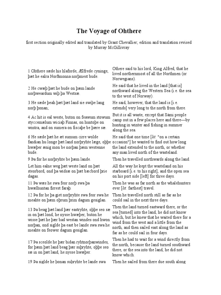 The Voyage of Ohthere in Old and Modern English With Glossary | PDF