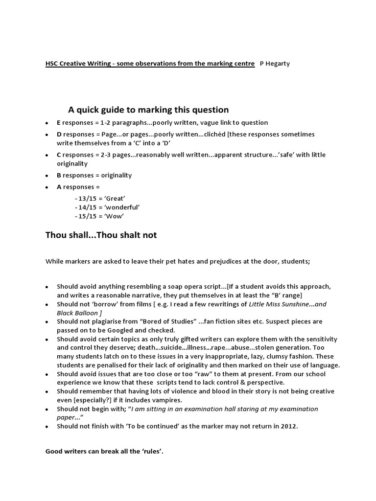 HSC Creative Writing Marking Insights | PDF | Narration | Ellipsis