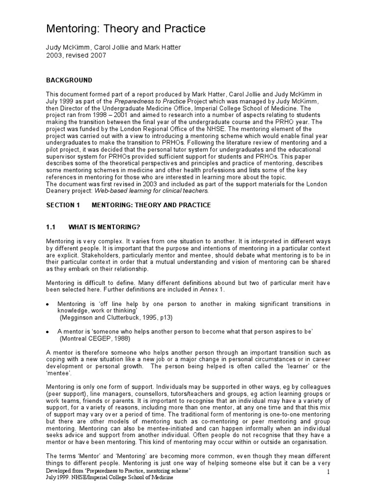 Mentoring Theory and Practice | PDF | Mentorship | Competence (Human ...