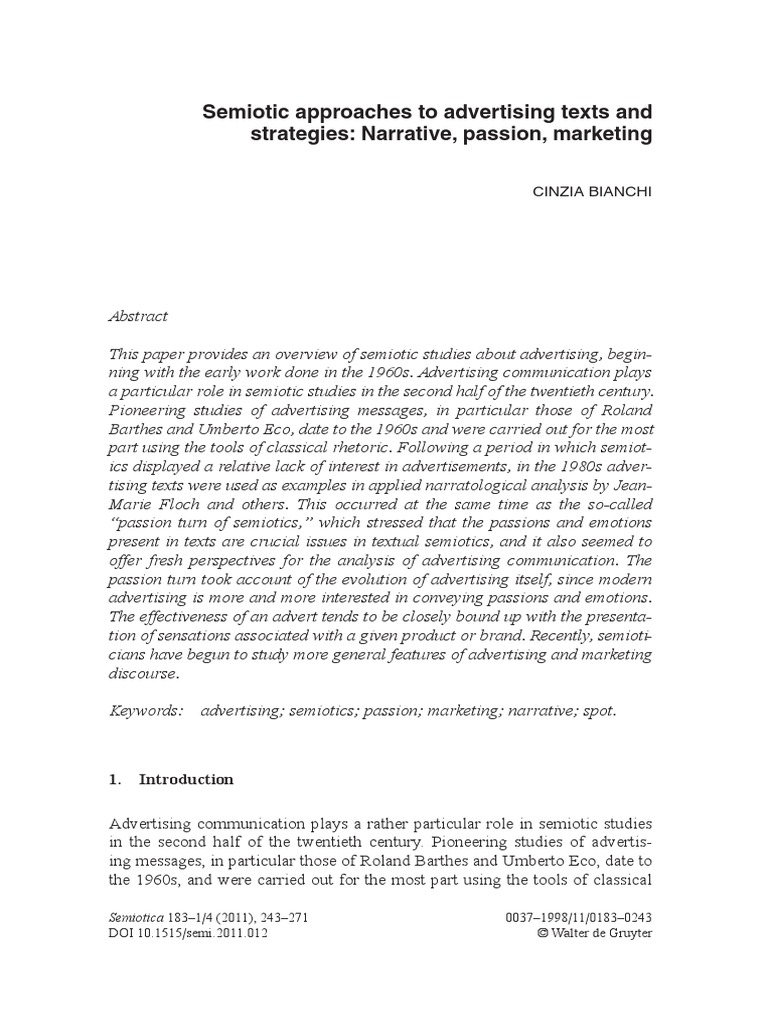 Semiotic Approaches To Advertising Texts and Strategies PDF