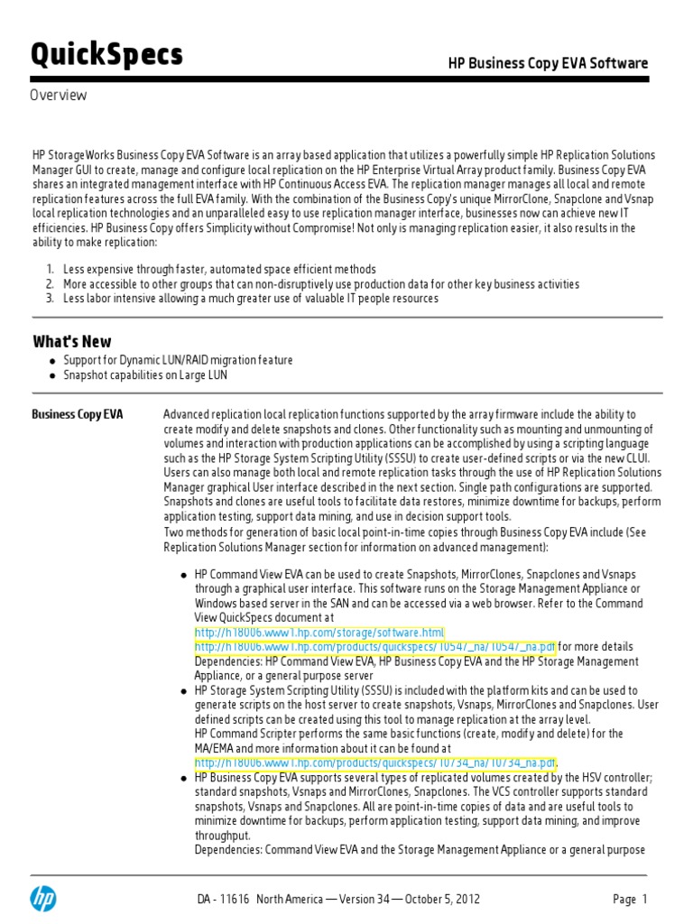 Quickspecs: What'S New | PDF | Replication (Computing) | Hewlett Packard