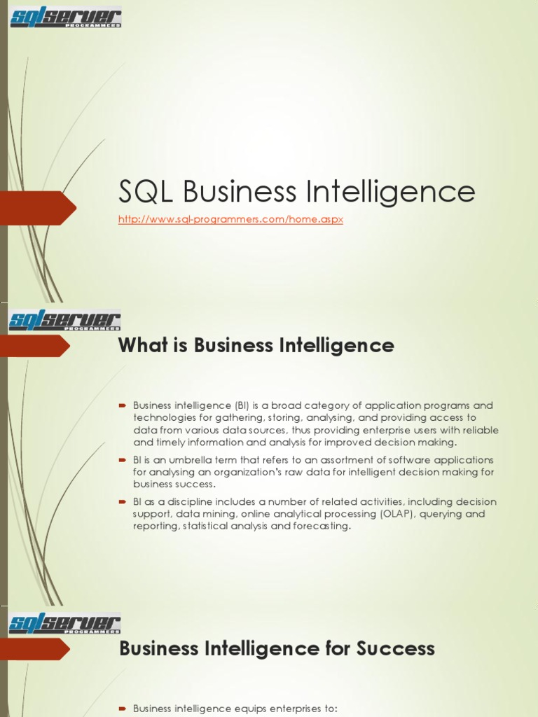 SQL Business Intelligence | PDF | Data Warehouse | Business Intelligence