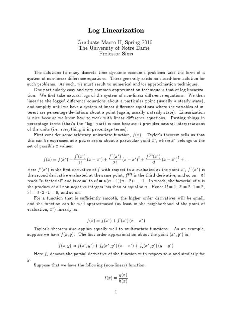 Log Linearization PDF Derivative Logarithm