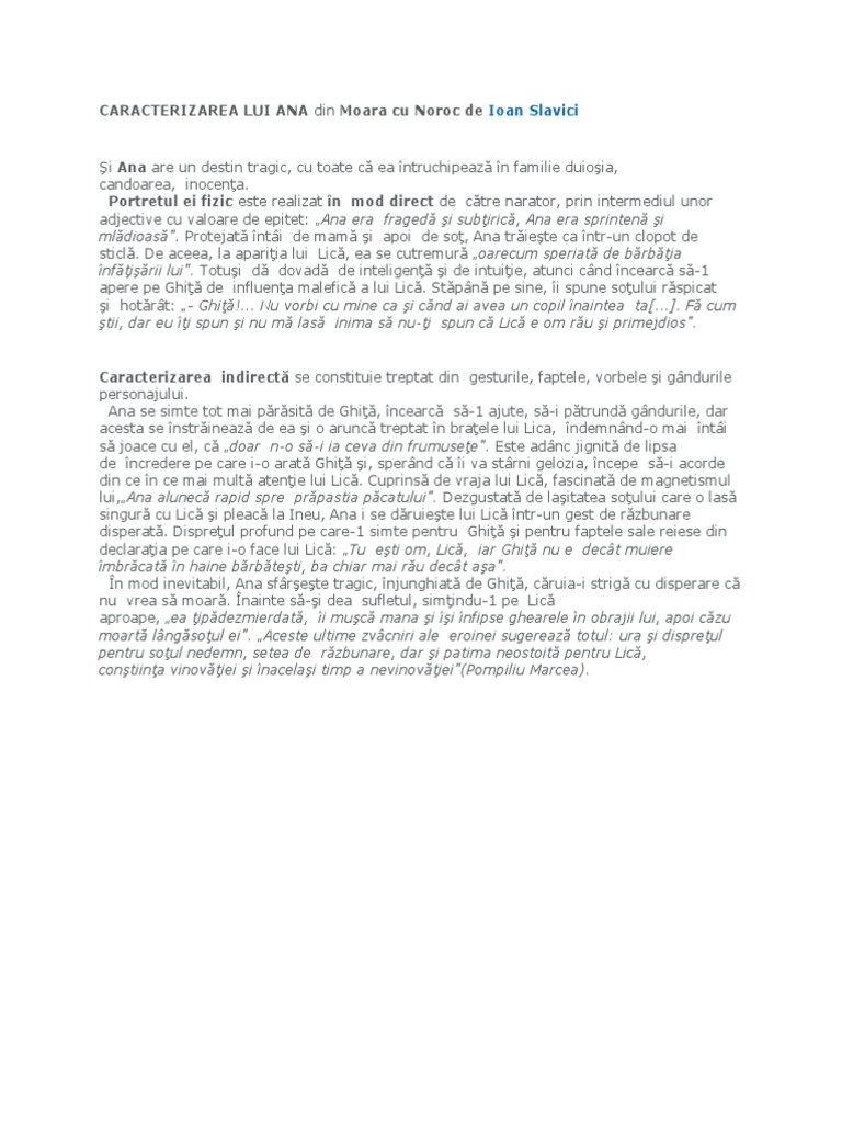 Caracterizarea Anei Din Moara Cu Noroc