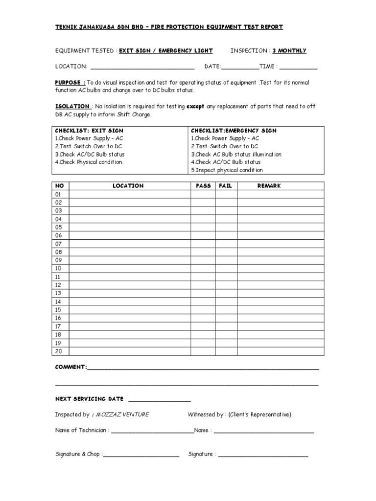 Exit & Emergency Sign Test | PDF | Power Supply | Equipment