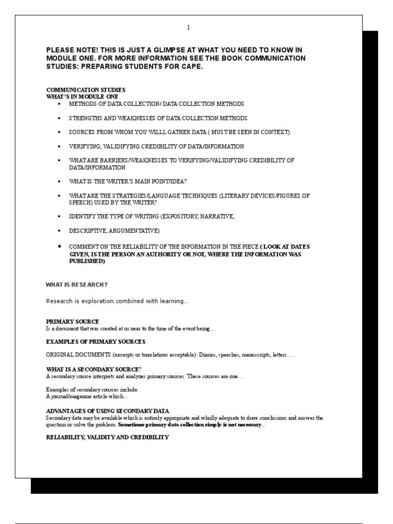 A Glimpse at Module One Communication Studies | PDF | Communication | Data