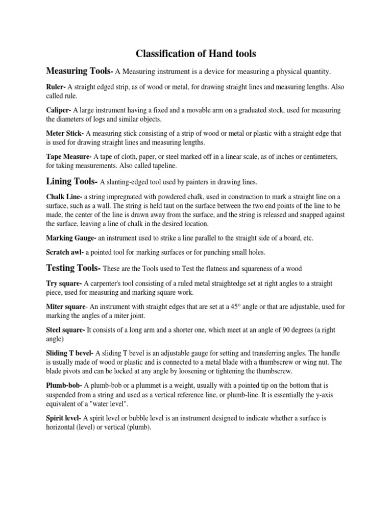 Classification of Handtools PDF Drill Screw