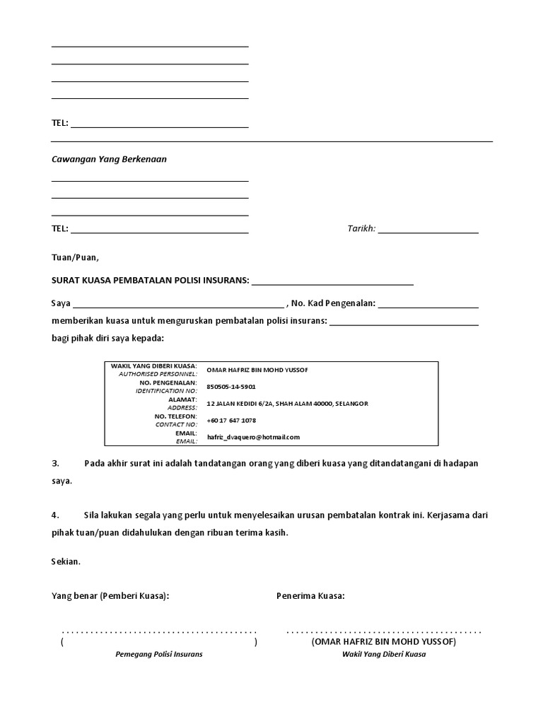 Surat Kuasa Batal Etiqa