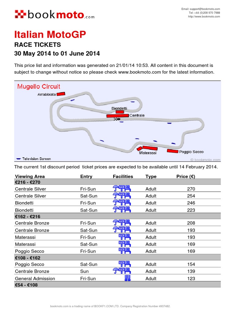 Italian MotoGP 2014 Ticket Prices | PDF