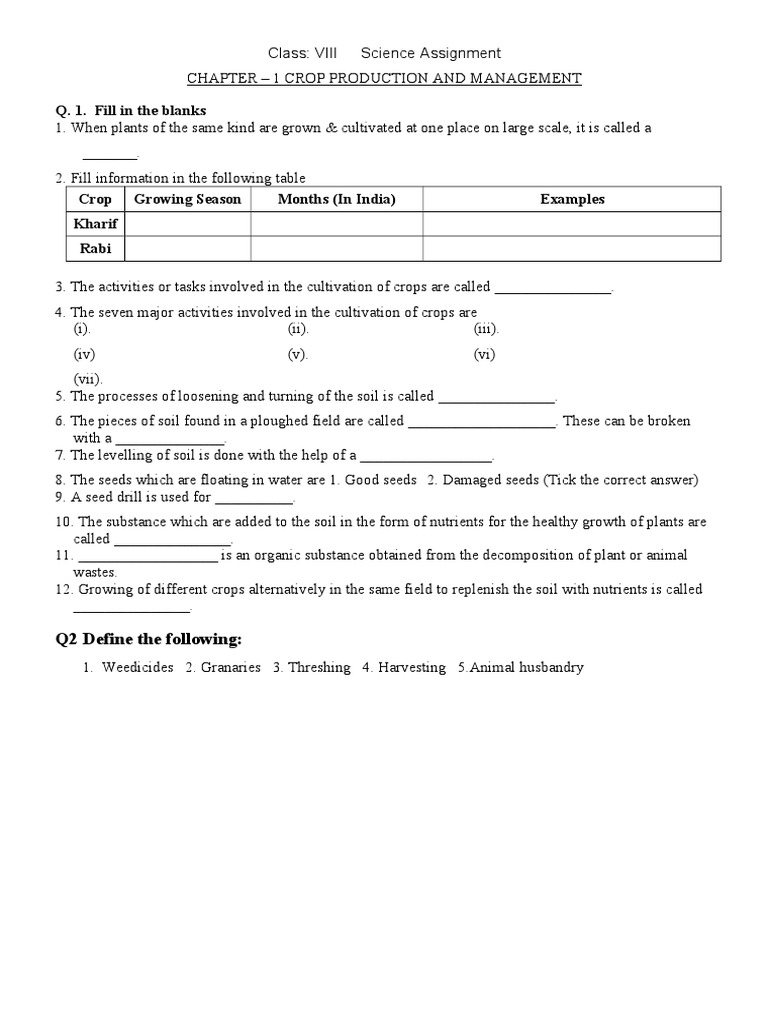 Crop Production and Management Assignment PDF