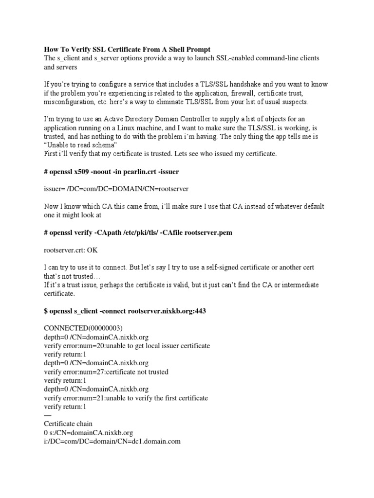 How To Verify SSL Certificate From A Shell Prompt | PDF | Transport ...