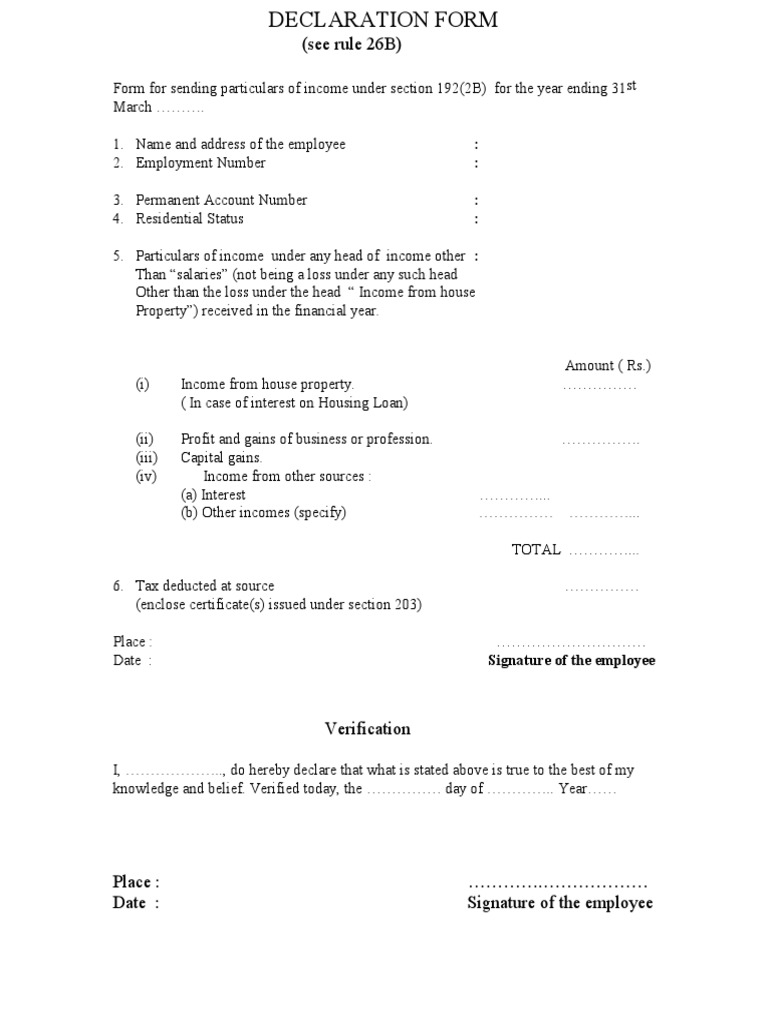 Income Declaration Form for Employees | PDF